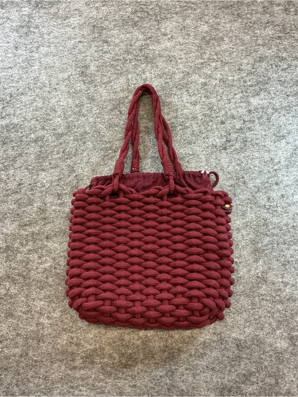 Handwoven Burgundy Knit Tote Bag - Women's Shoulder Bag/ Cross Body Bag